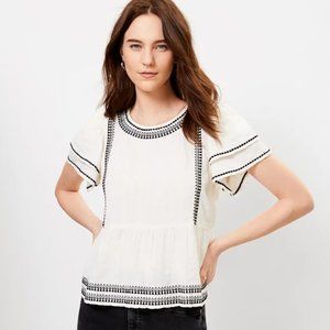 Loft Flutter Sleeve Linen Blend Peplum Top XS